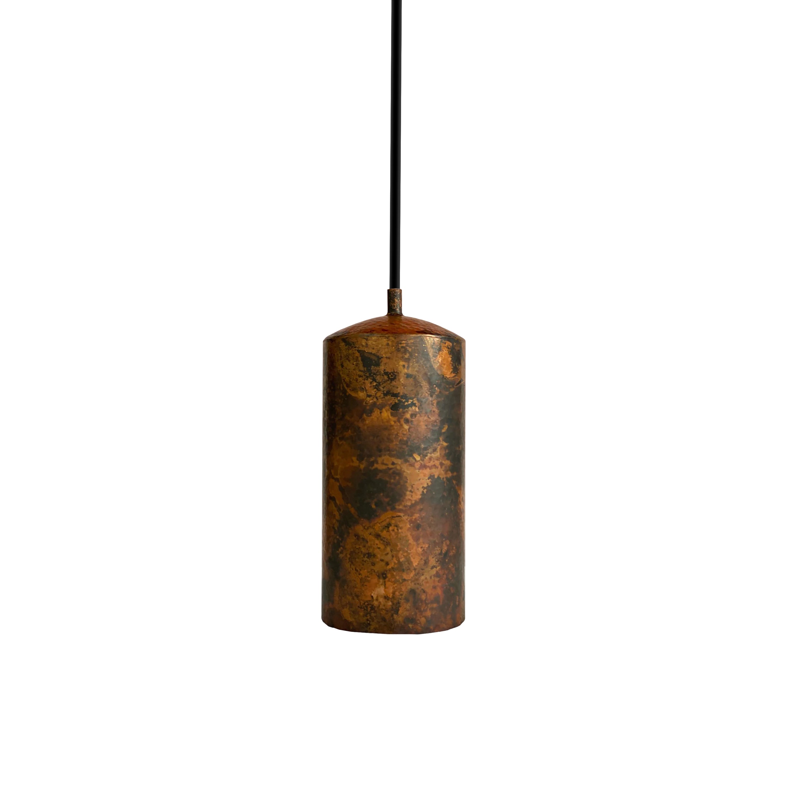 Rustic Aged Copper Cylinder Pendant Light