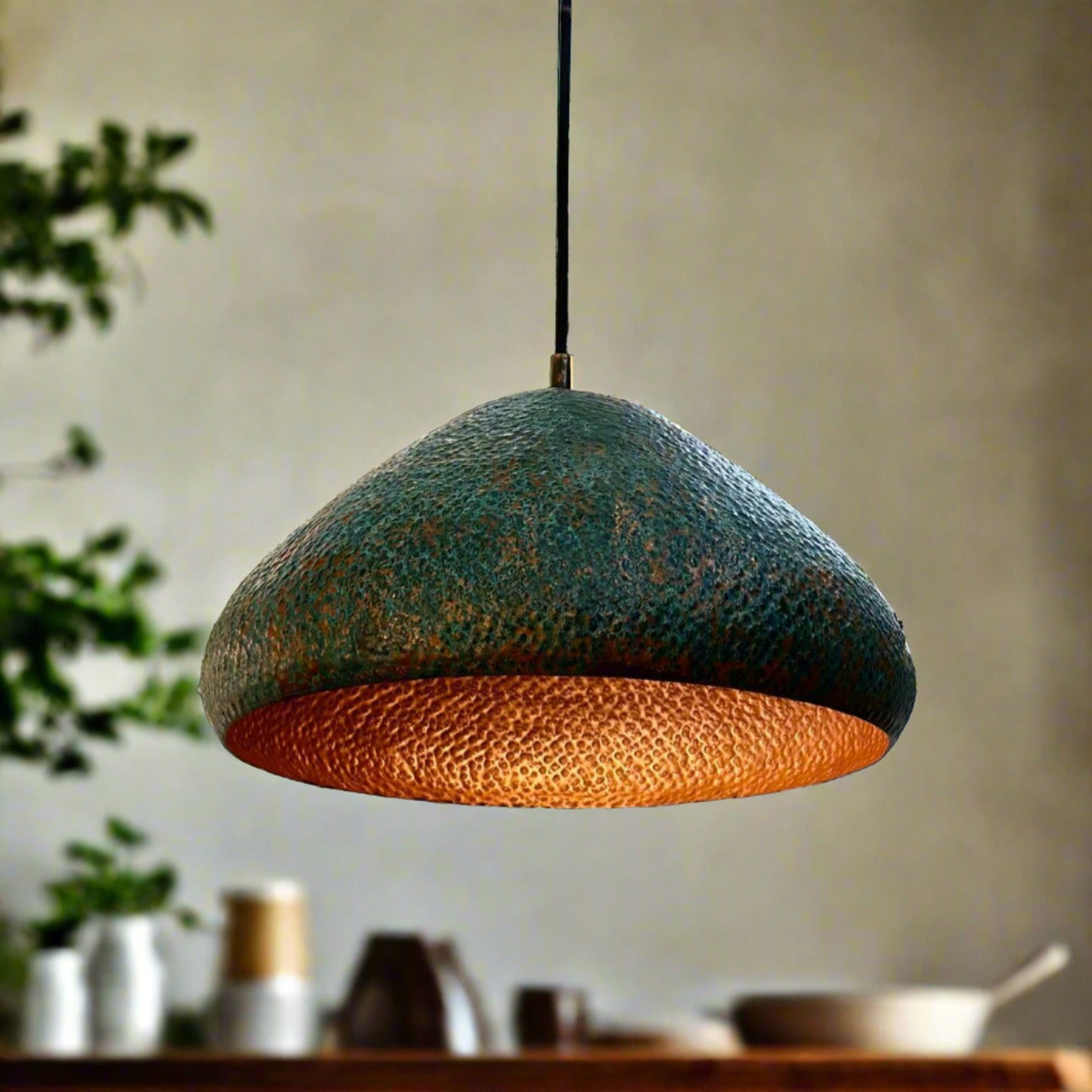 Handmade Green Patina Pendant Light