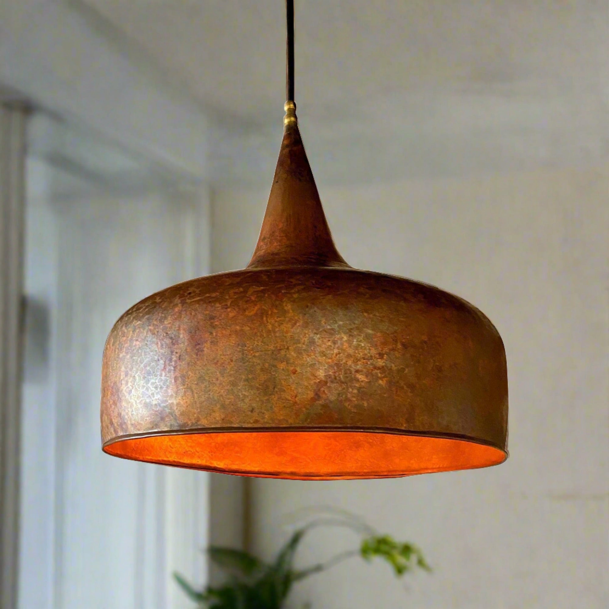 Aged Copper Farmhouse Pendant Light – Rustic Vintage Hanging Lamp 