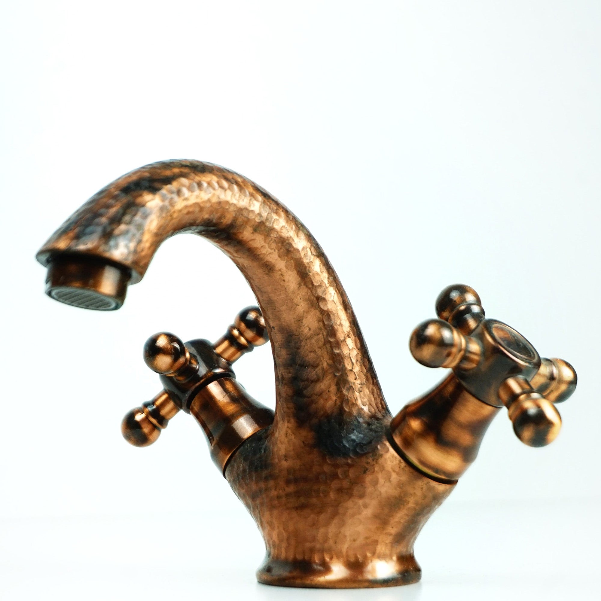 Aged Copper Faucet for Bathroom Sink - Single Hole Mixer Tap with Patina Copper Finish