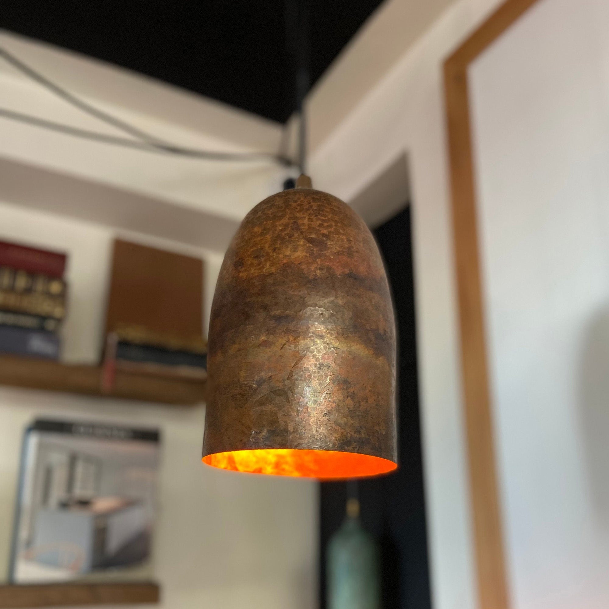 Antique Copper Farmhouse Pendant Light – Rustic Copper Kitchen Island Lighting, Handcrafted Ceiling Lamp