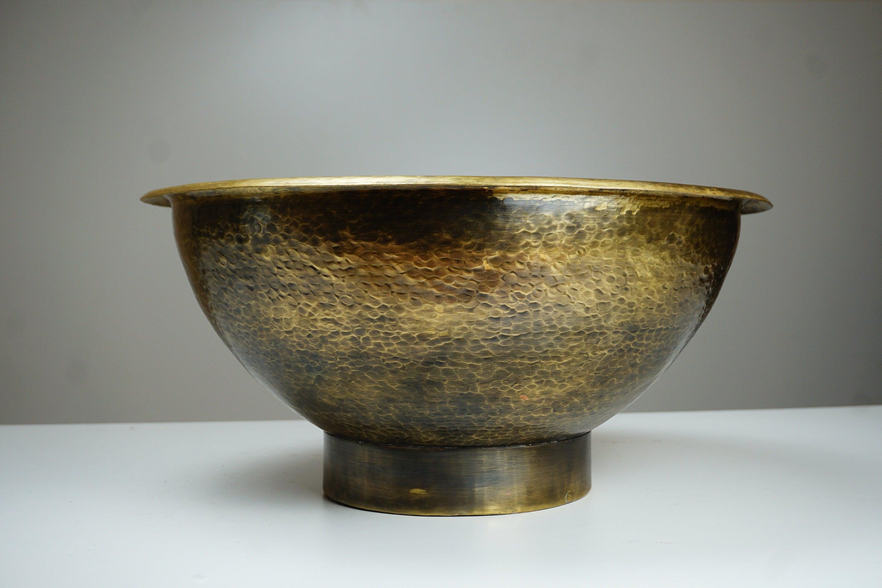 Antique Hammered Brass Vessel Sink – Top Mount Bathroom Vanity, Handcrafted Brass Sink