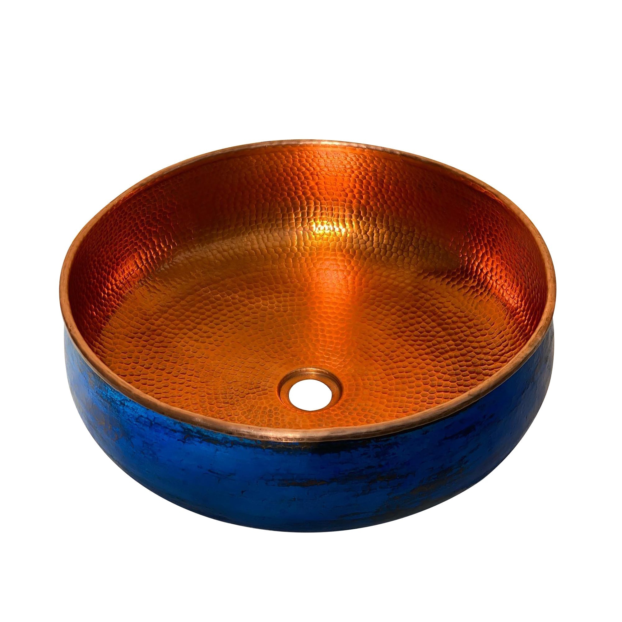  Blue Patina Copper Vessel Sink – Handcrafted Bathroom Sink with Antique Engraving
