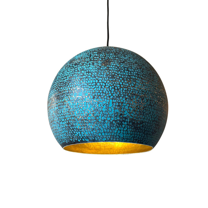 Blue Patina Brass Pendant Light – Handcrafted Ceiling Lamp for Kitchen