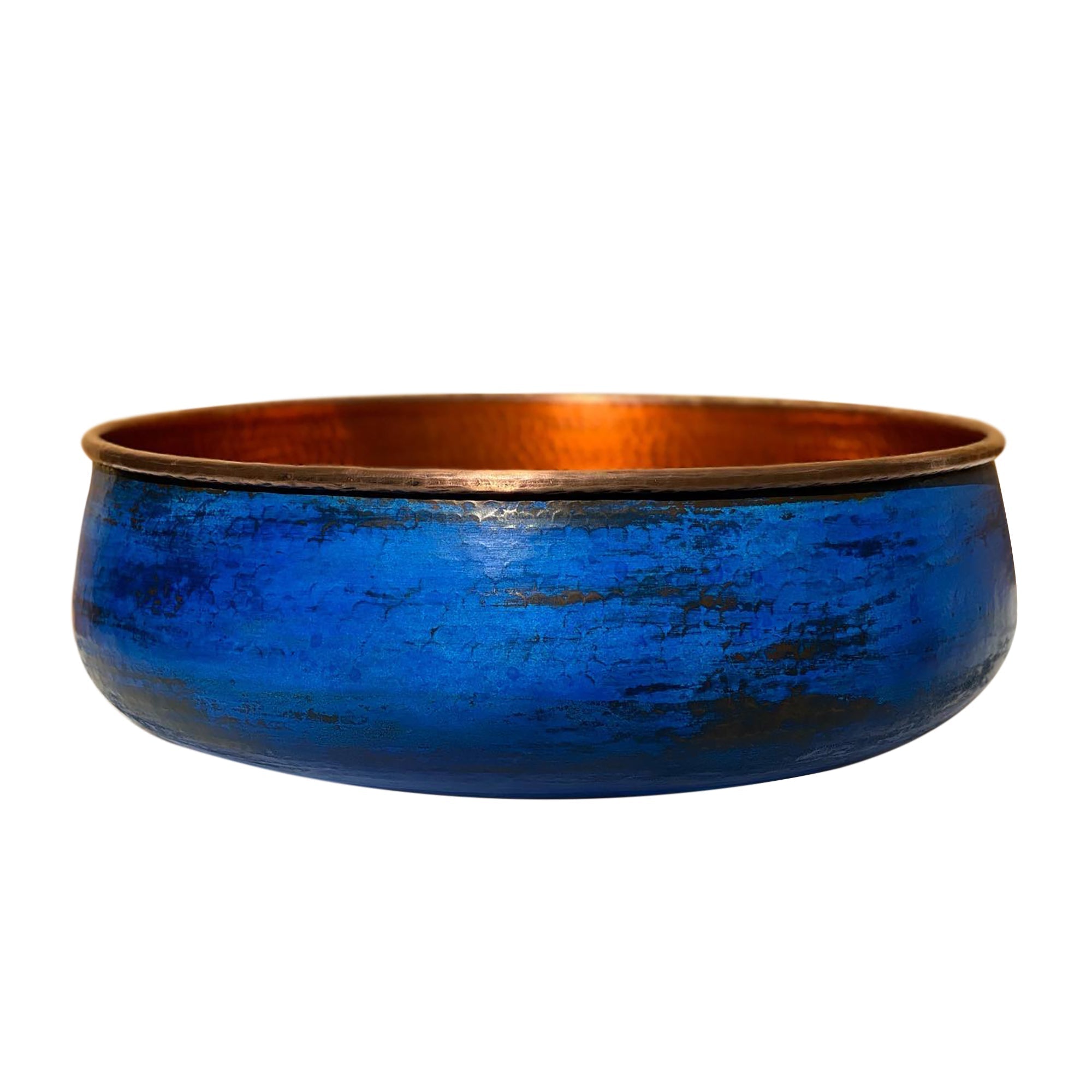 Blue Patina Copper Vessel Sink – Handcrafted Bathroom Sink with Antique Engraving