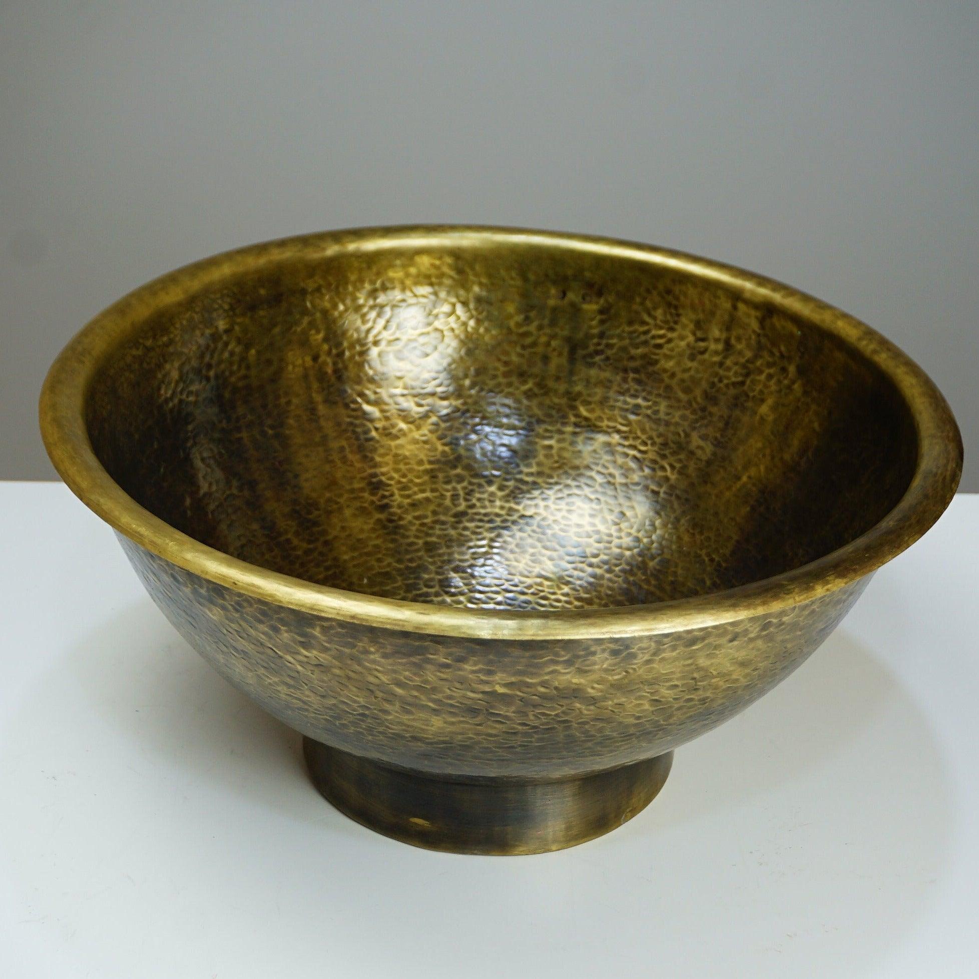 Antique Hammered Brass Vessel Sink – Top Mount Bathroom Vanity, Handcrafted Brass Sink