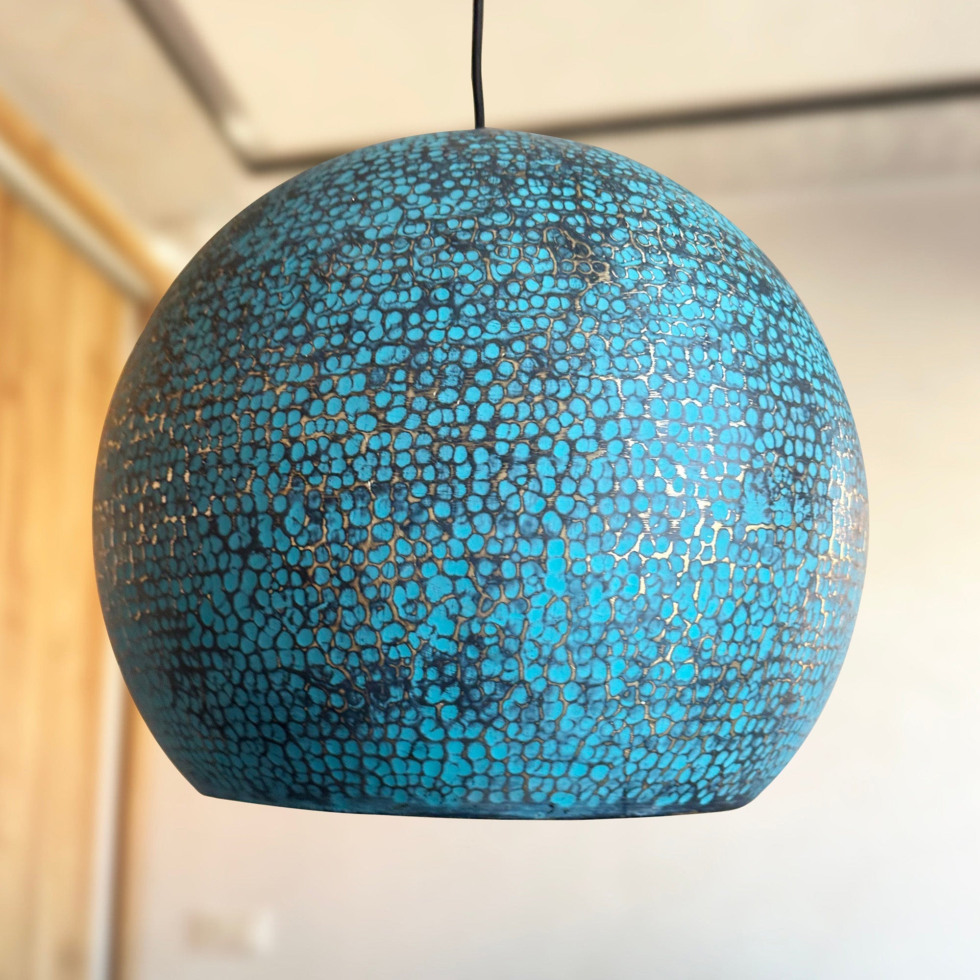 Blue Patina Brass Pendant Light – Handcrafted Ceiling Lamp for Kitchen & Dining
