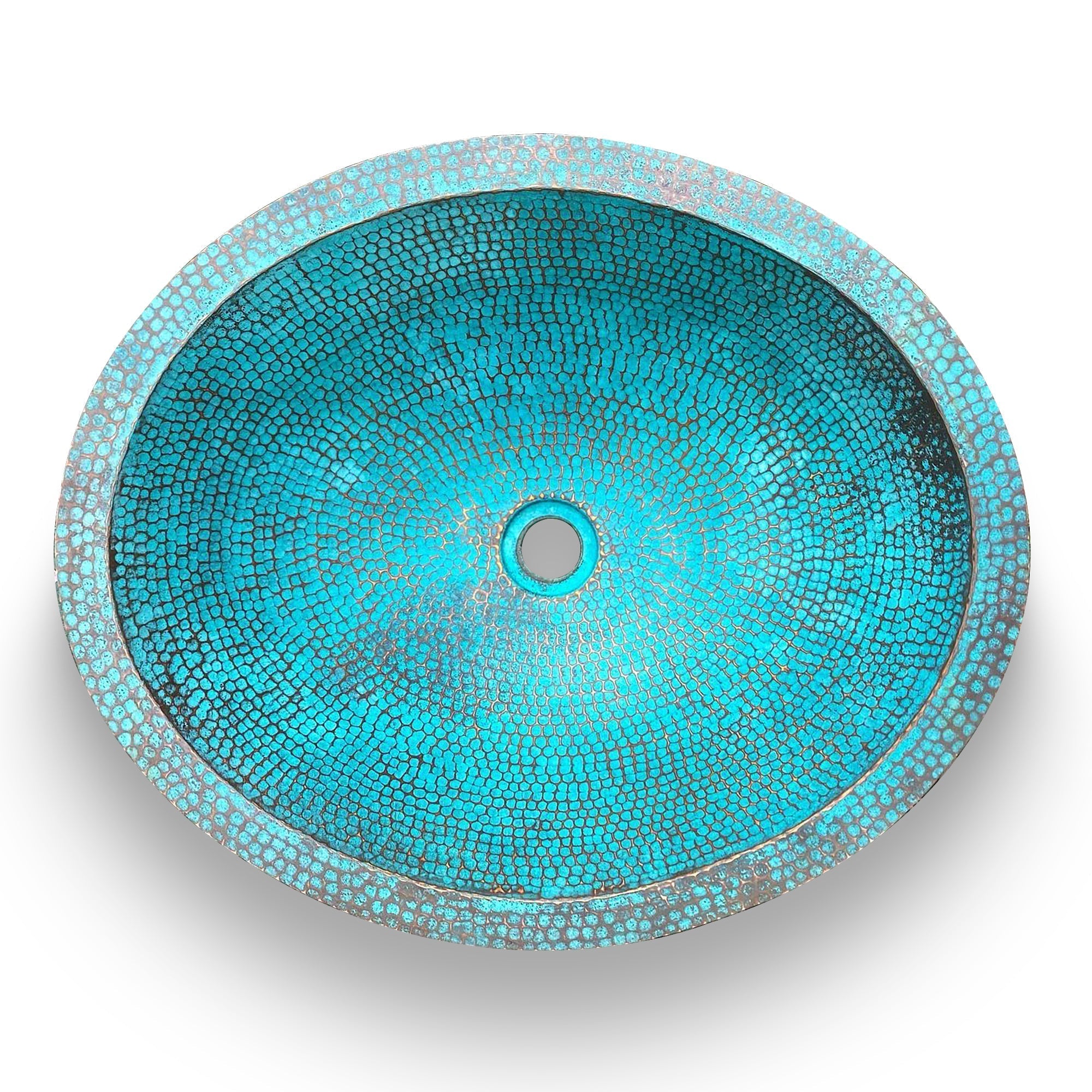 Antique Turquoise Weathered Copper Basin Bathroom Sink – Handcrafted Vessel Sink with Engraved Design