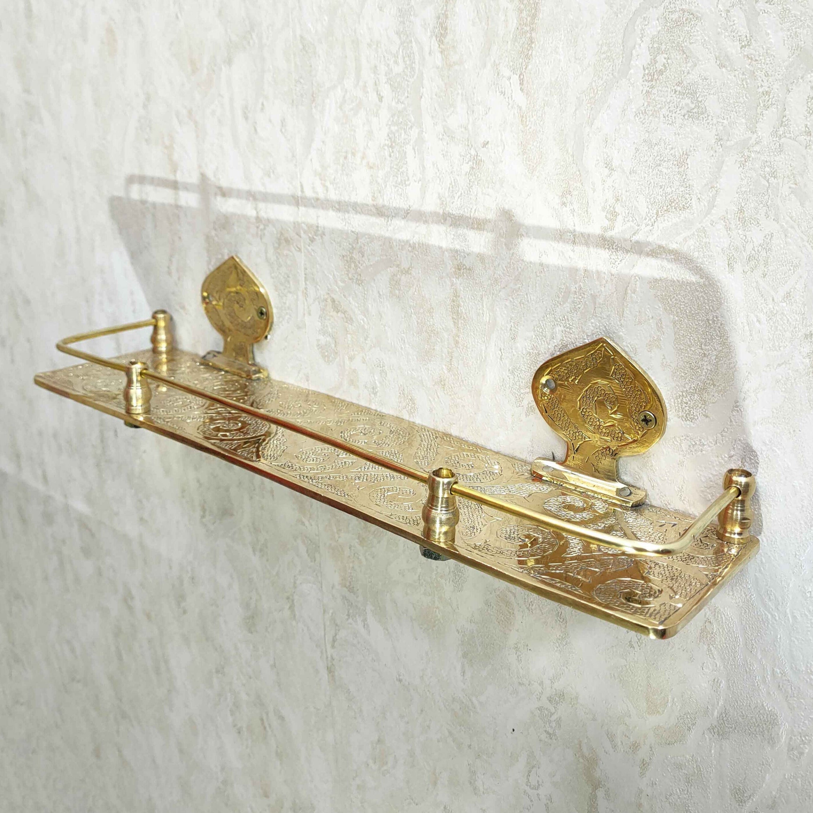 Engraved Brass Bathroom Shelf
