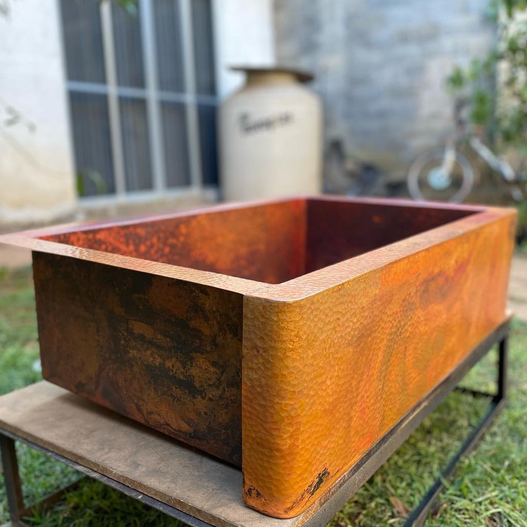  Farmhouse Kitchen Sink, Large Copper Sink, Apron Front Copper Sink