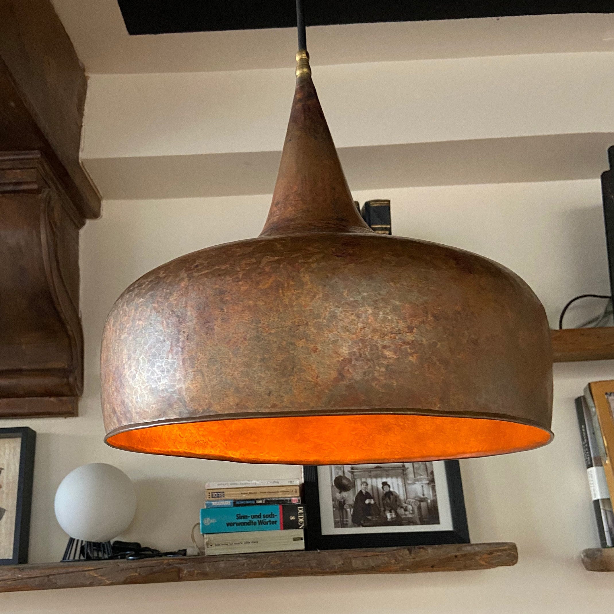 Aged Copper Farmhouse Pendant Light – Rustic Vintage Hanging Lamp 