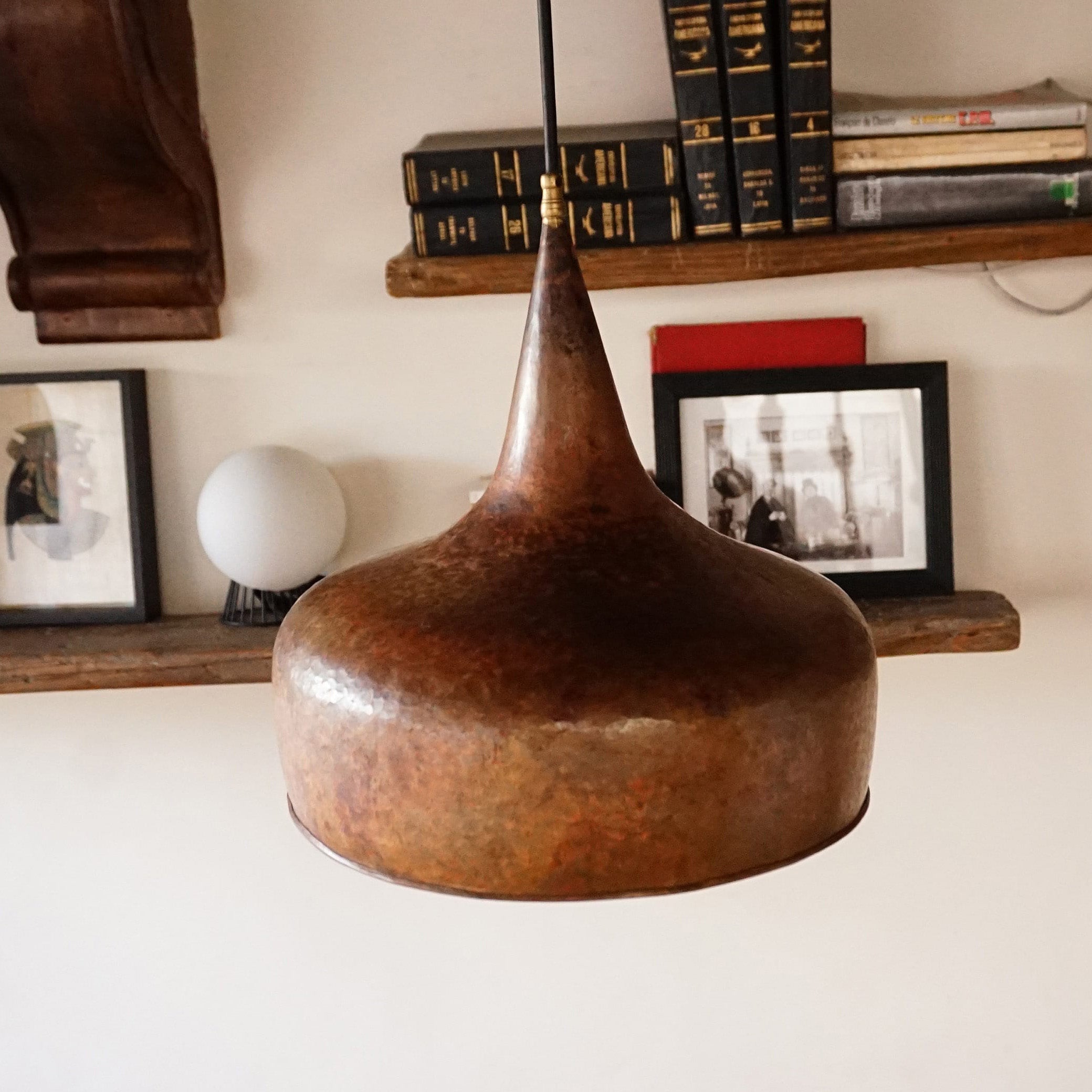 Aged Copper Farmhouse Pendant Light – Rustic Vintage Hanging Lamp 