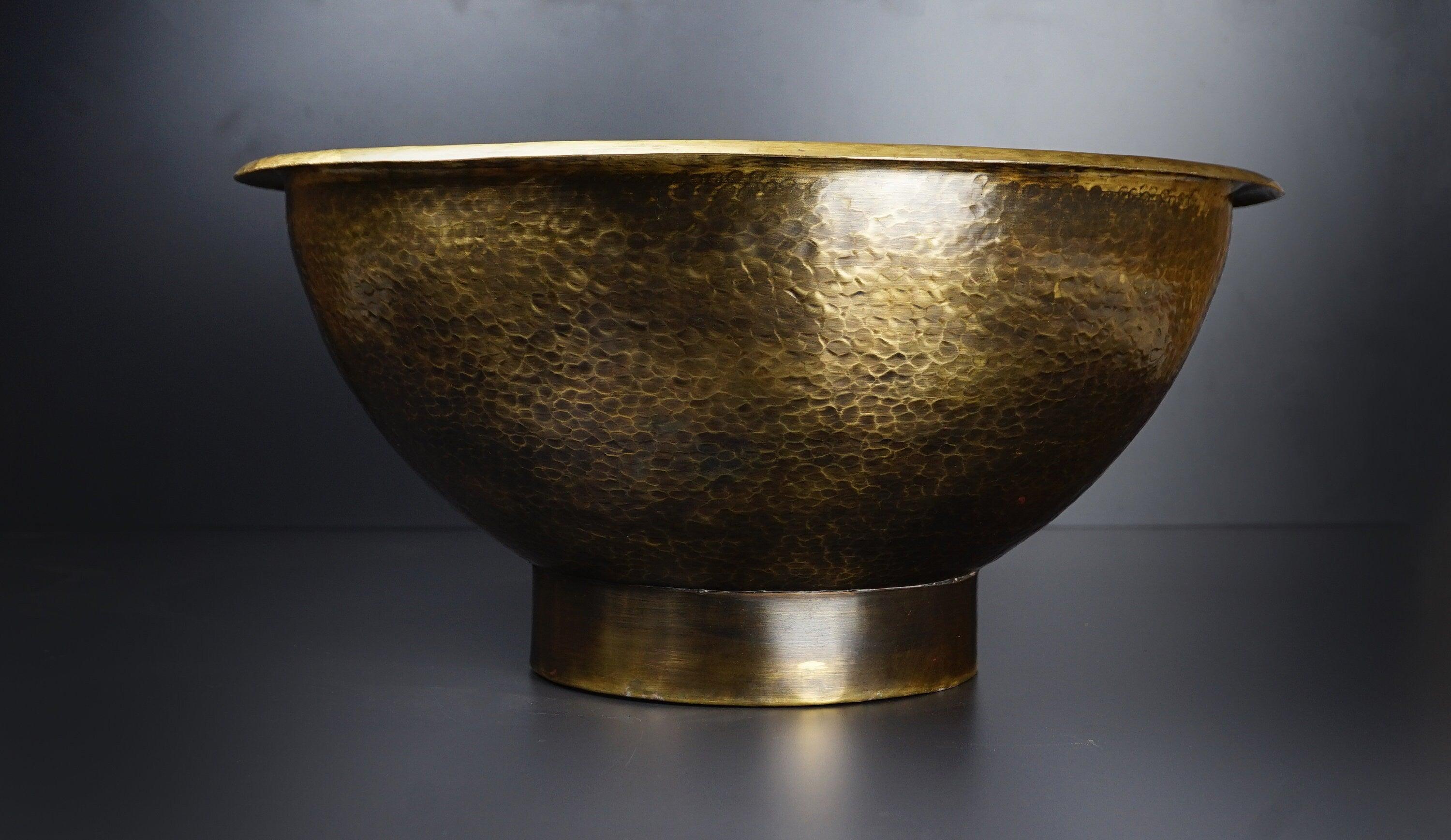 Antique Hammered Brass Vessel Sink – Top Mount Bathroom Vanity, Handcrafted Brass Sink