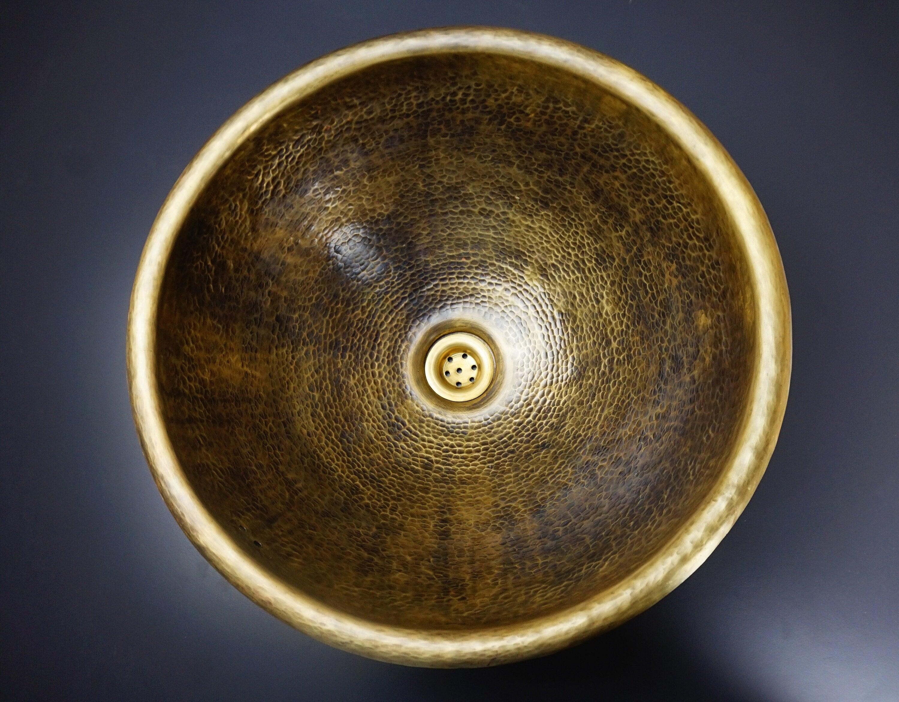 Antique Hammered Brass Vessel Sink – Top Mount Bathroom Vanity, Handcrafted Brass Sink