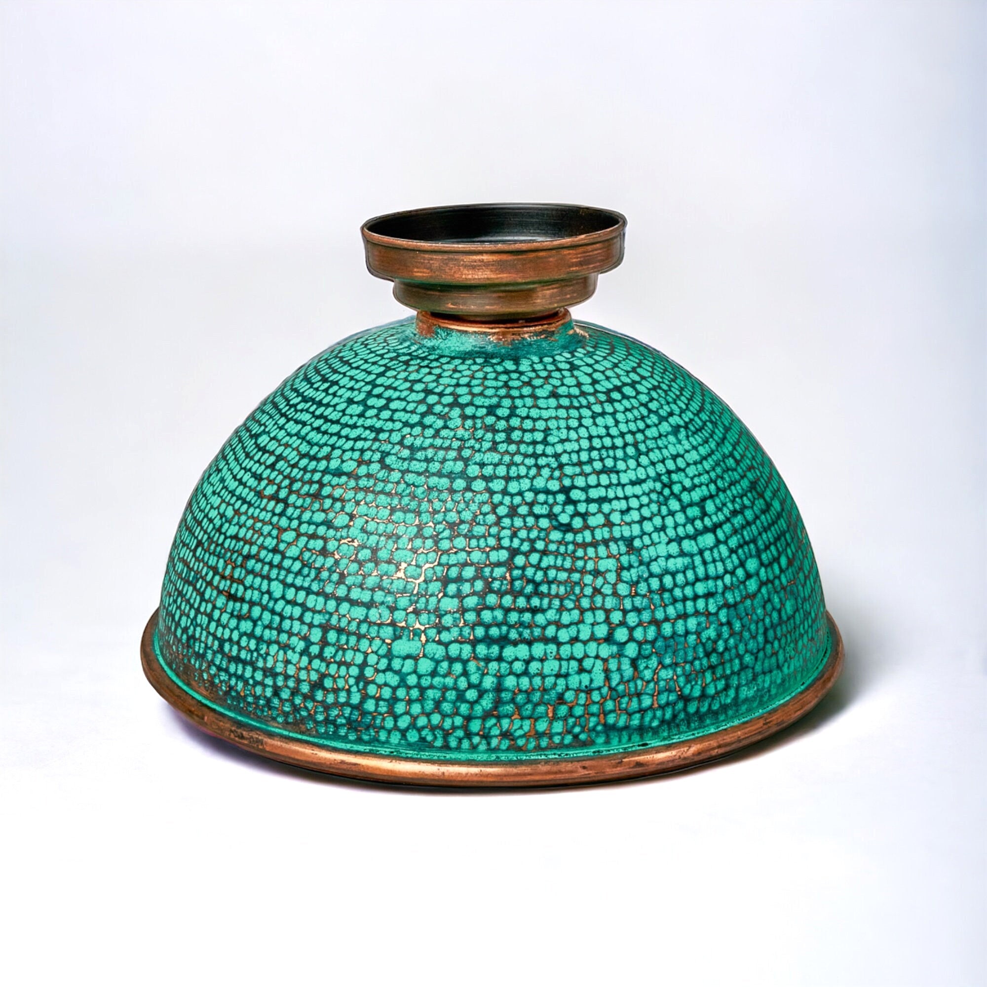 Handcrafted Hammered Copper Sink Vessel – Green Patina Round Countertop Basin