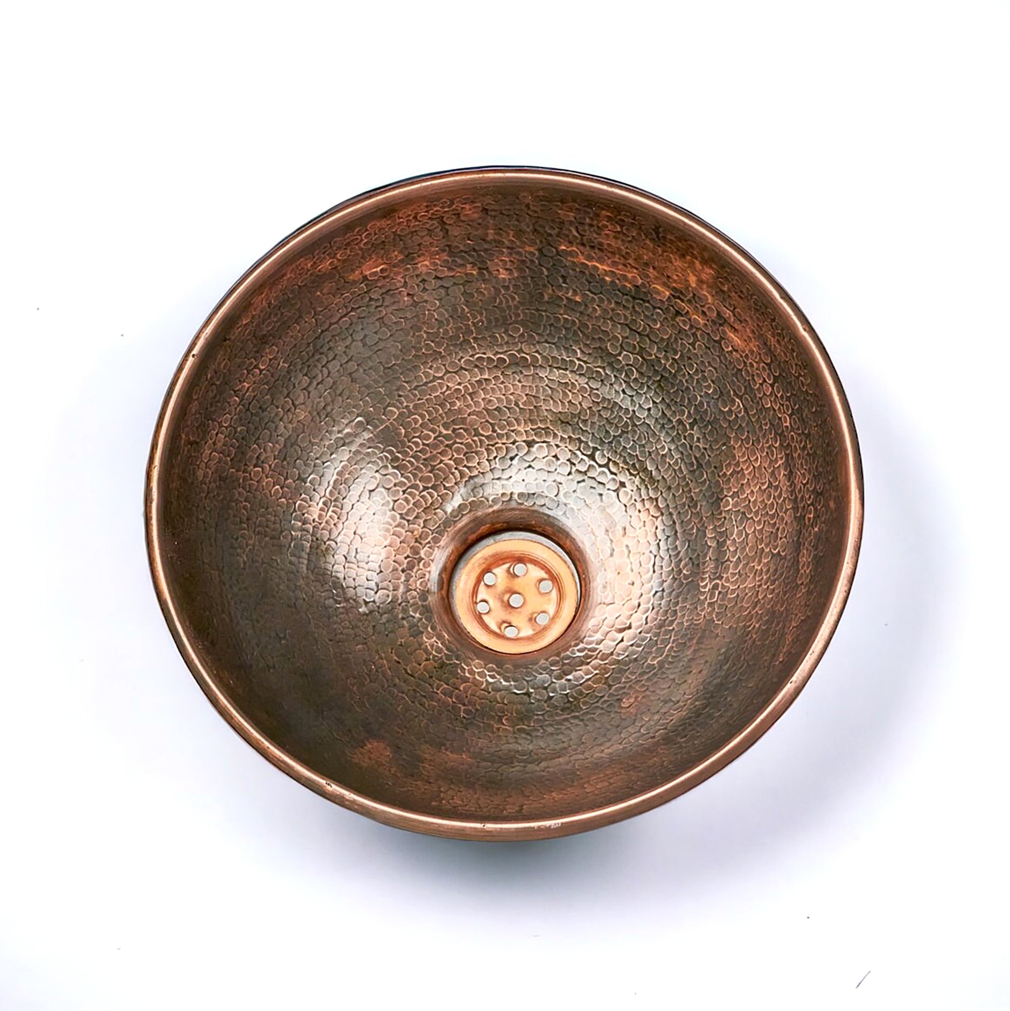 Handcrafted Hammered Copper Sink Vessel – Green Patina Round Countertop Basin