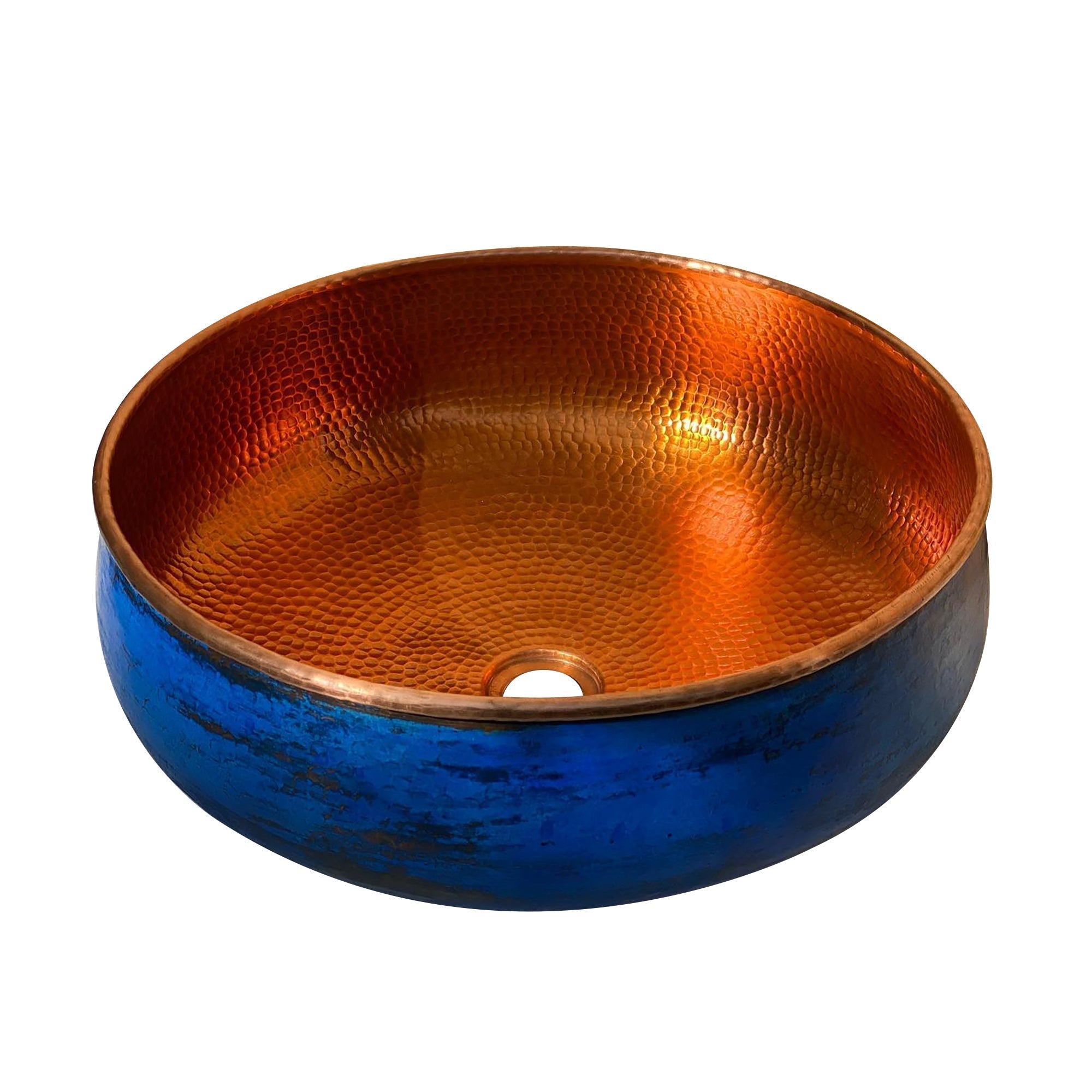  Blue Patina Copper Vessel Sink – Handcrafted Bathroom Sink with Antique Engraving