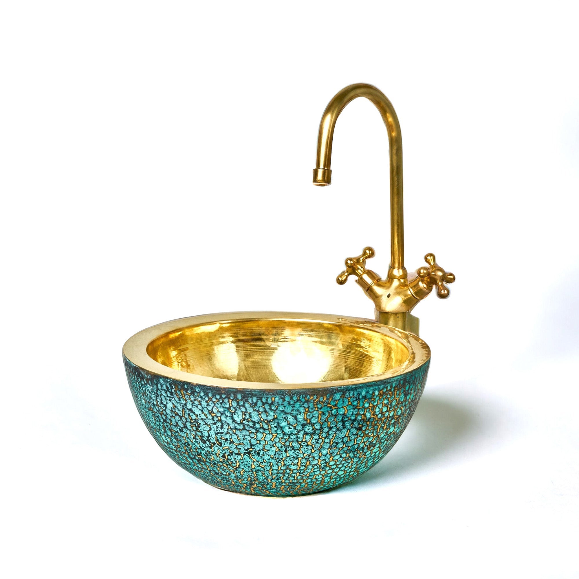 Brass Vessel Sink for Bathroom – Handcrafted Blue Patina Brass Sink