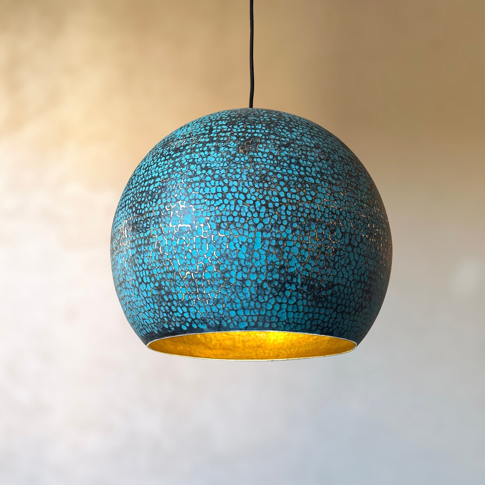 Blue Patina Brass Pendant Light – Handcrafted Ceiling Lamp for Kitchen
