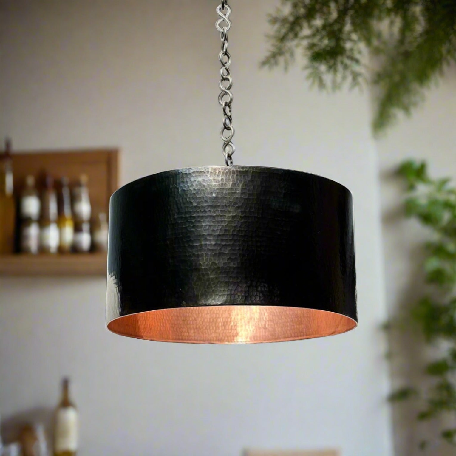  Black and Copper Drum Pendant Light – Modern Ceiling Fixture for Kitchen