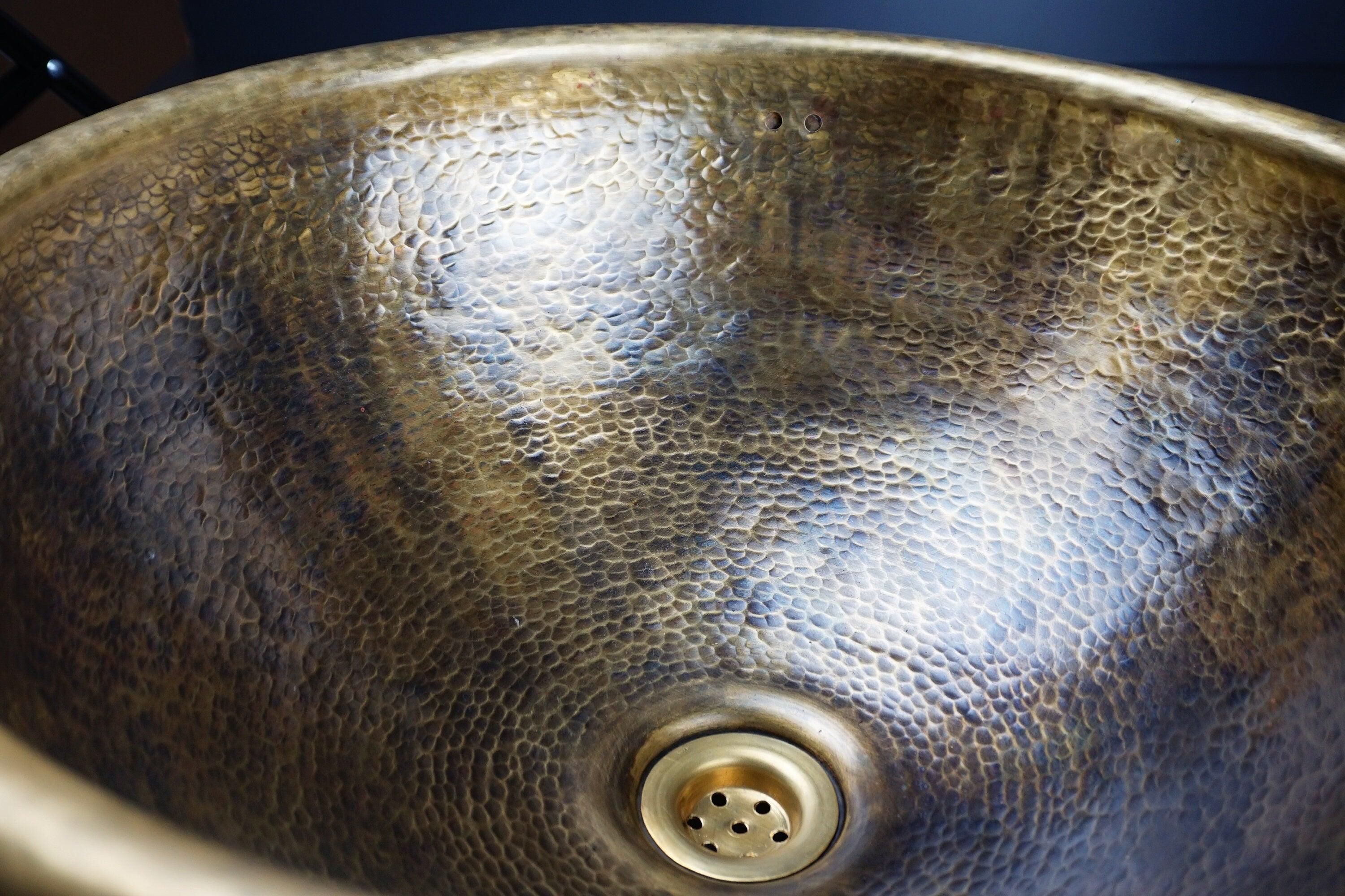 Antique Hammered Brass Vessel Sink – Top Mount Bathroom Vanity, Handcrafted Brass Sink
