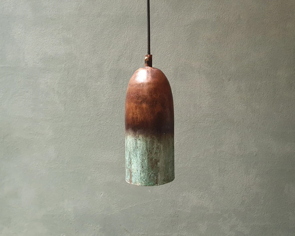 Oxidized Copper Pendant Light – Green Patina Farmhouse Light Fixture