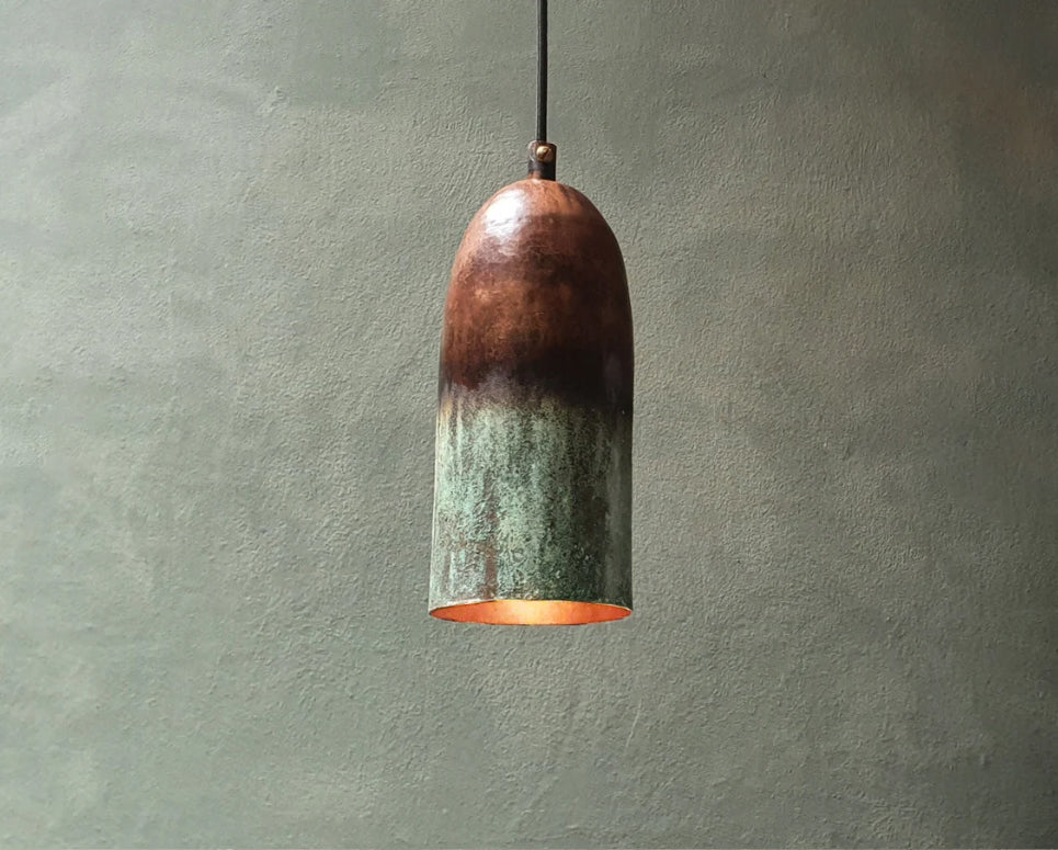 Oxidized Copper Pendant Light – Green Patina Farmhouse Light Fixture