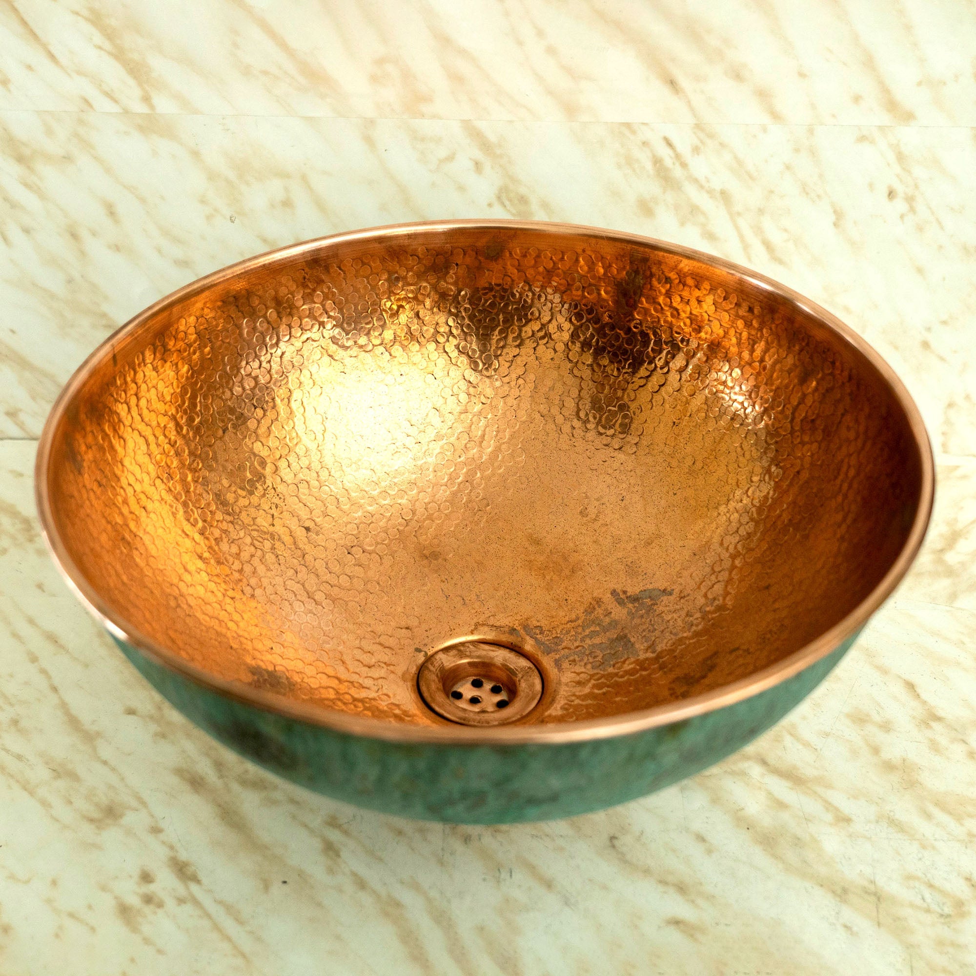  Handcrafted Green Patina Copper Basin
