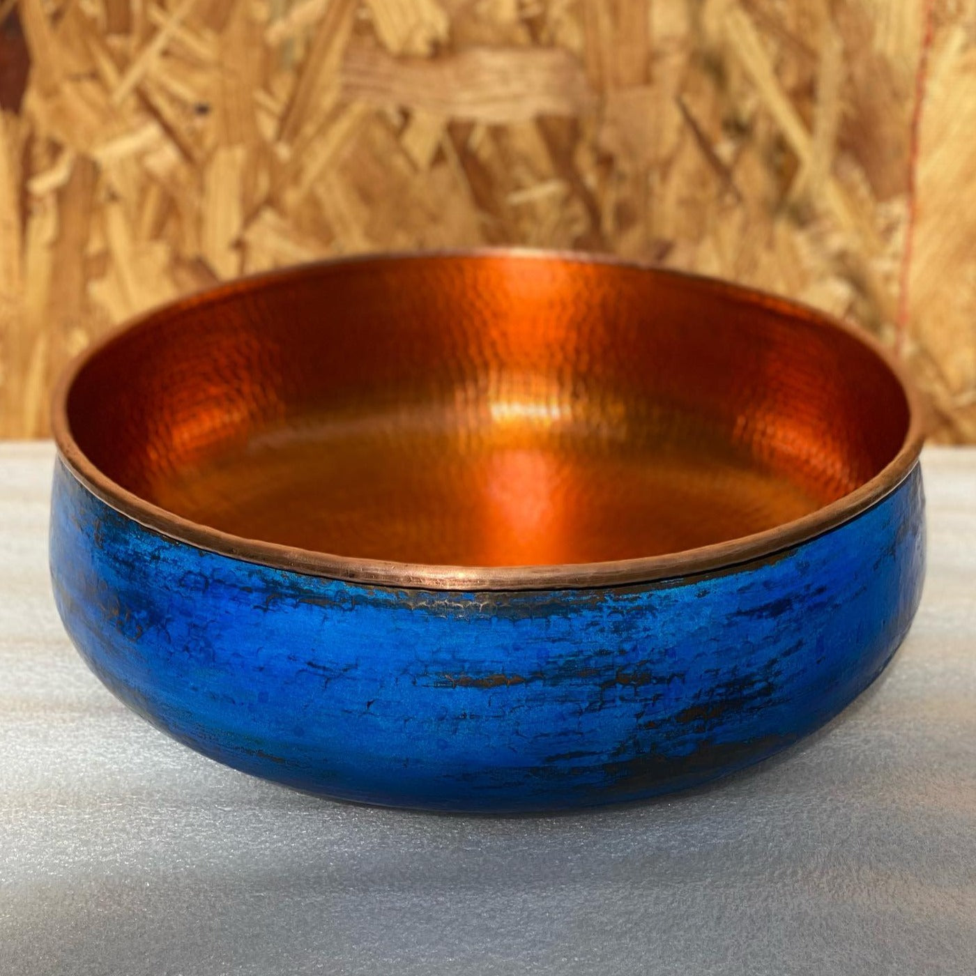  Blue Patina Copper Vessel Sink – Handcrafted Bathroom Sink with Antique Engraving