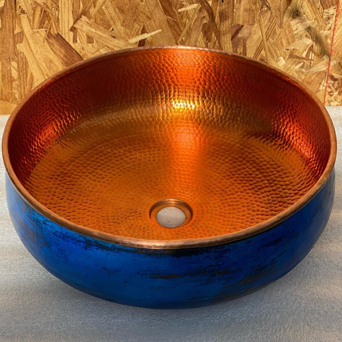  Blue Patina Copper Vessel Sink – Handcrafted Bathroom Sink with Antique Engraving