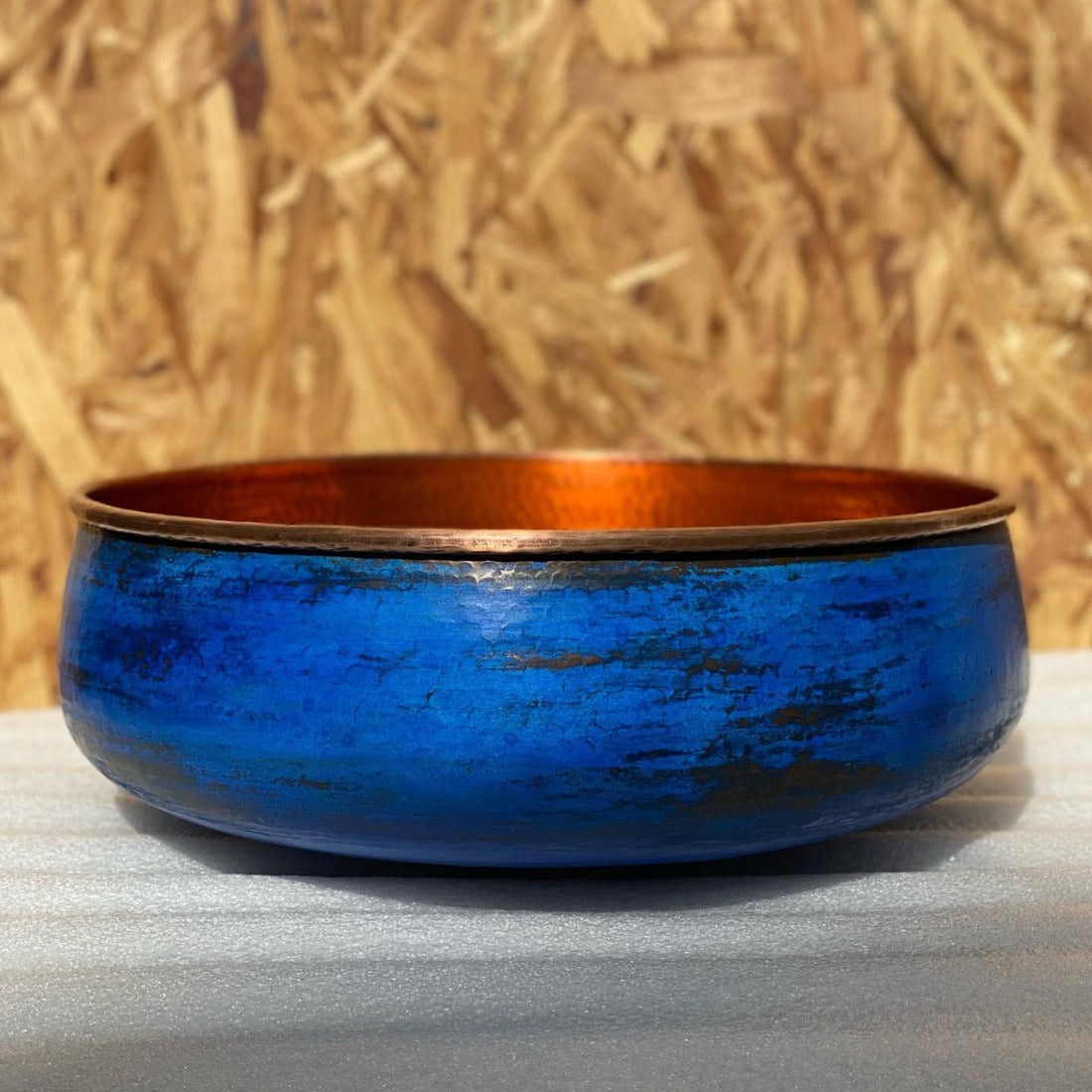  Blue Patina Copper Vessel Sink – Handcrafted Bathroom Sink with Antique Engraving