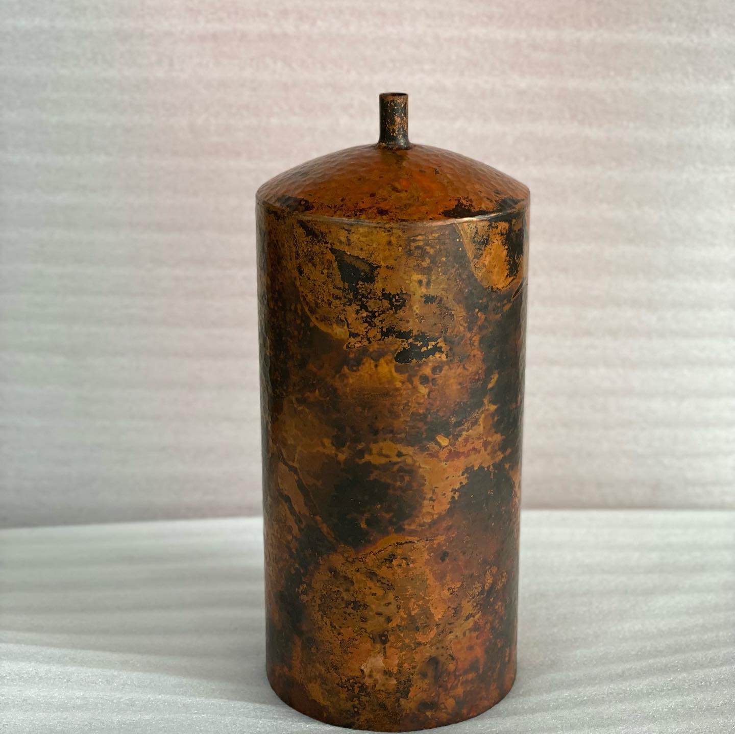 Rustic Aged Copper Cylinder Pendant Light