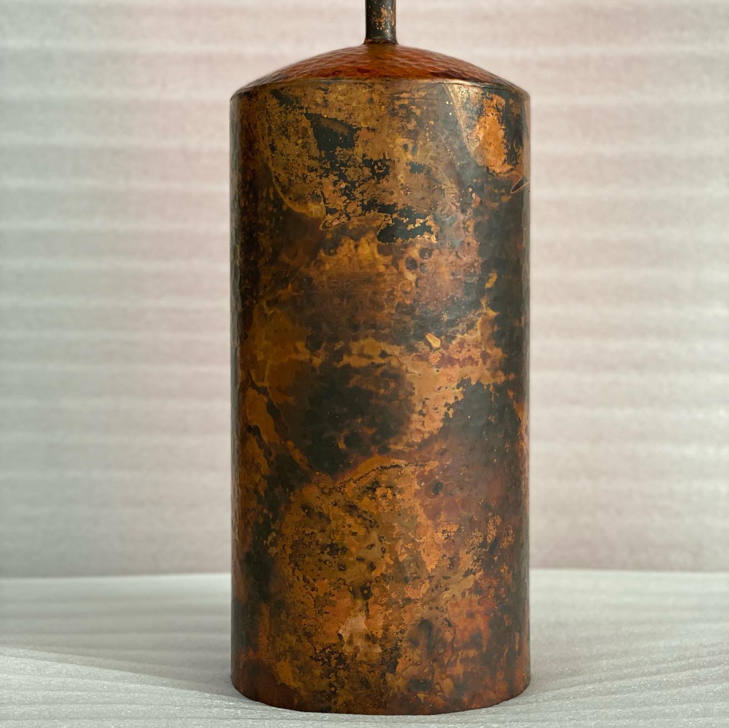 Rustic Aged Copper Cylinder Pendant Light