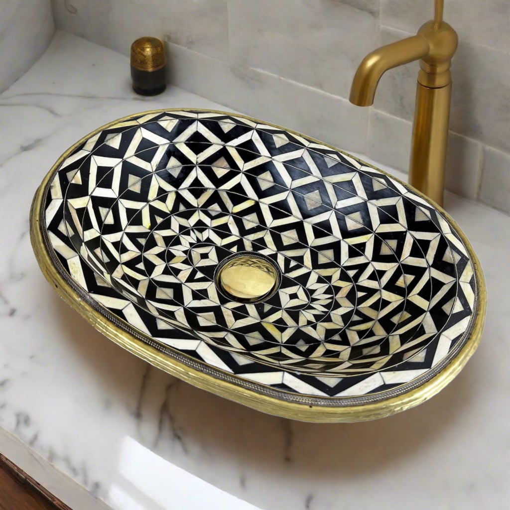 Handmade Brass & Bone Inlay Sink