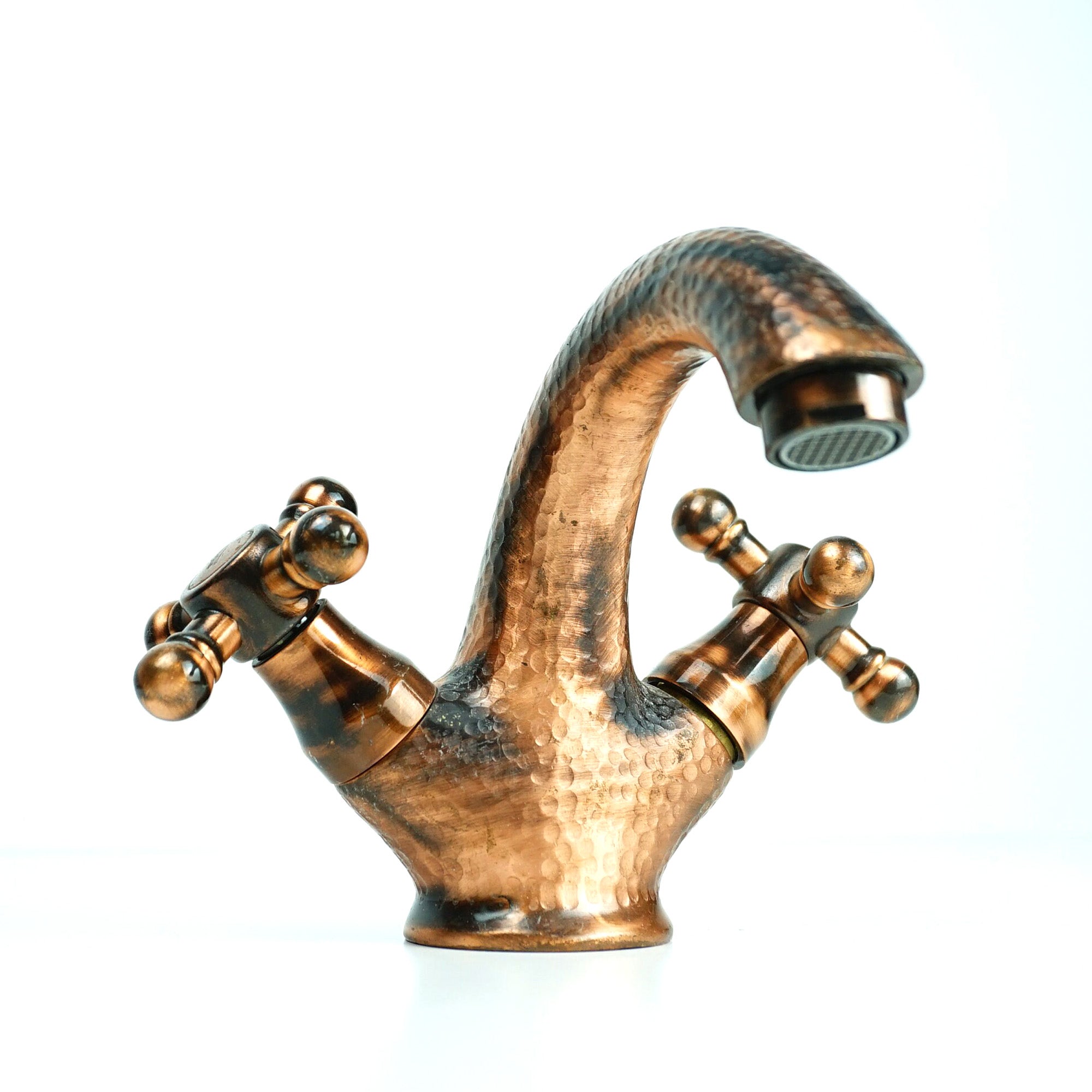 ged Copper Faucet for Bathroom Sink - Single Hole Mixer Tap with Patina Copper Finish