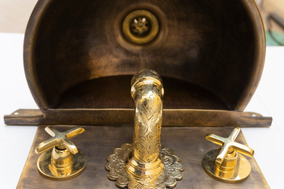 Mount Sink with Brass Mixer Faucet  Vintage Bathroom Fixture