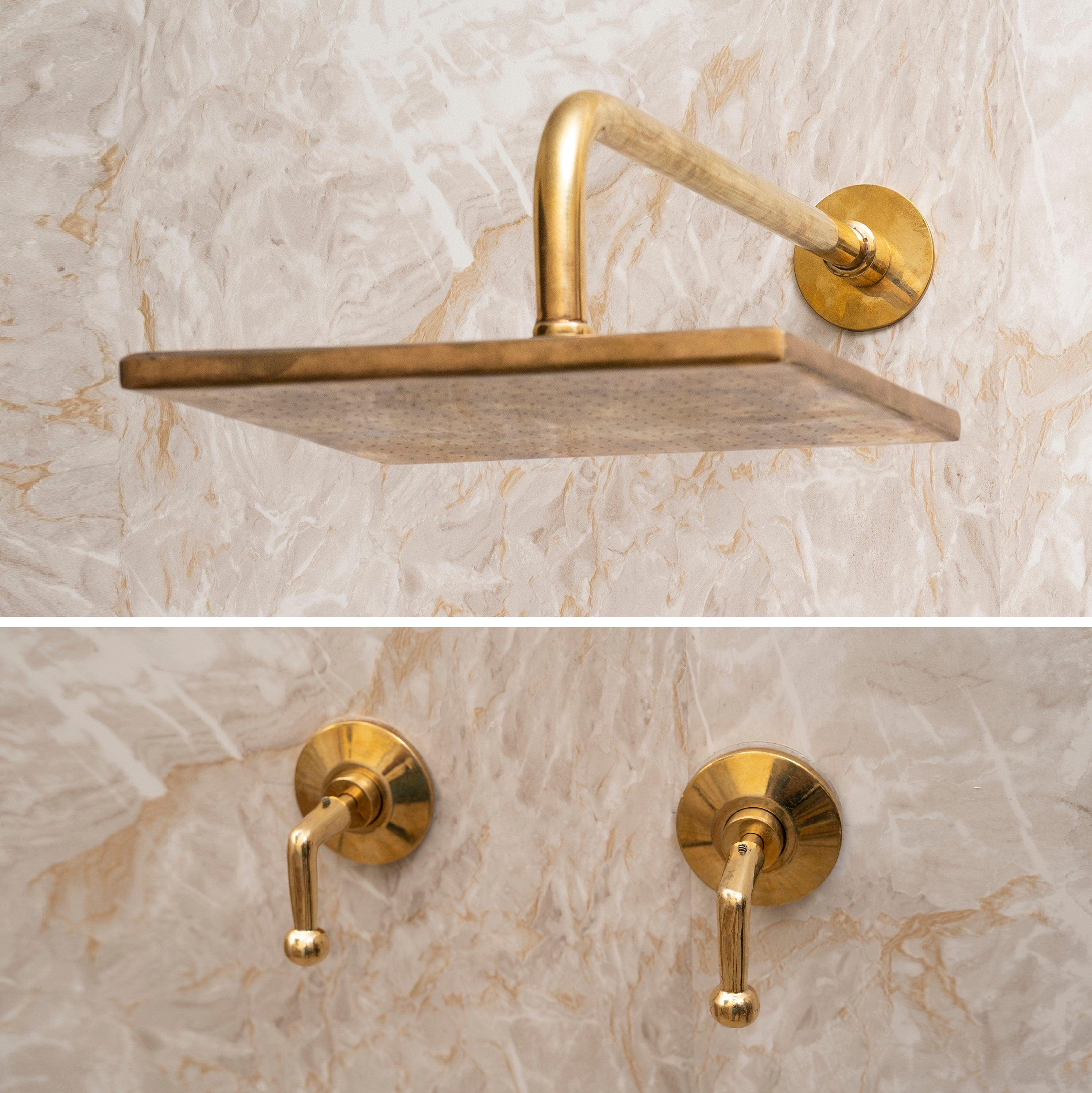 Unlacquered Brass Shower System with Handles & Rough-In Valve