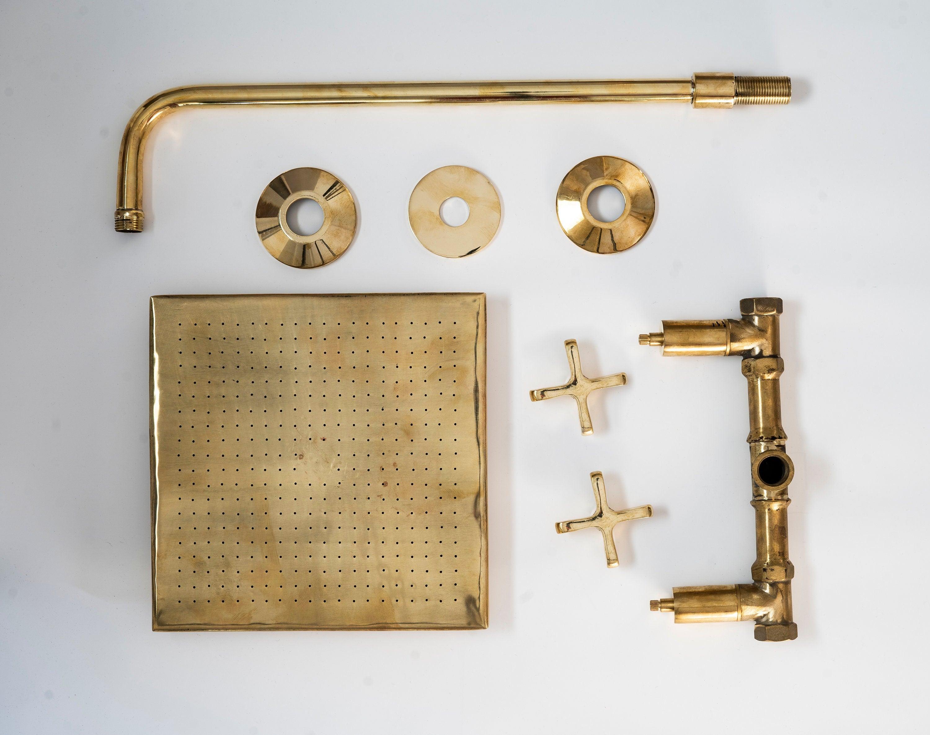 Unlacquered Brass Shower System with Handles & Rough-In Valve