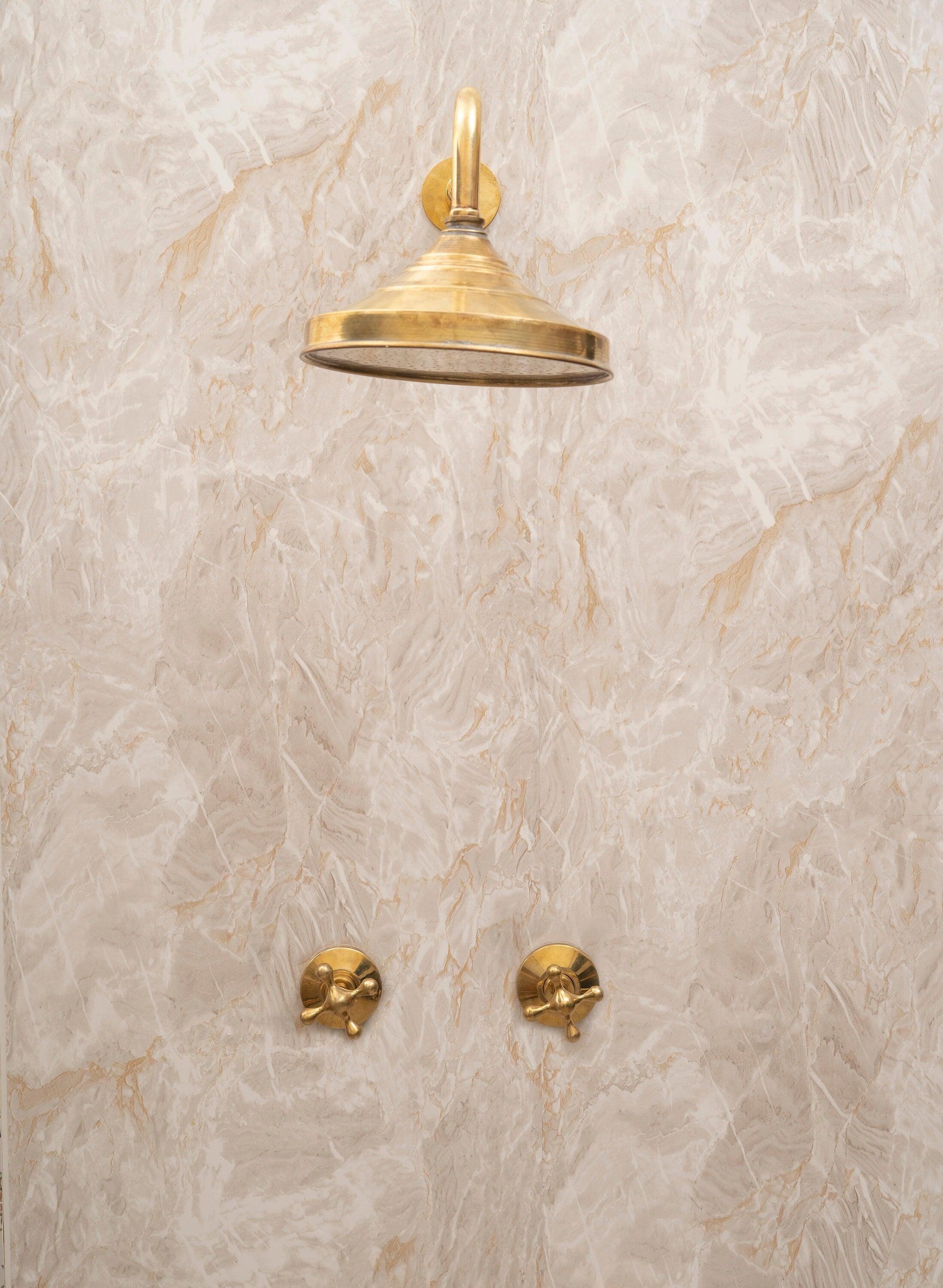 Unlacquered Brass Shower System with Handles & Rough-In Valve
