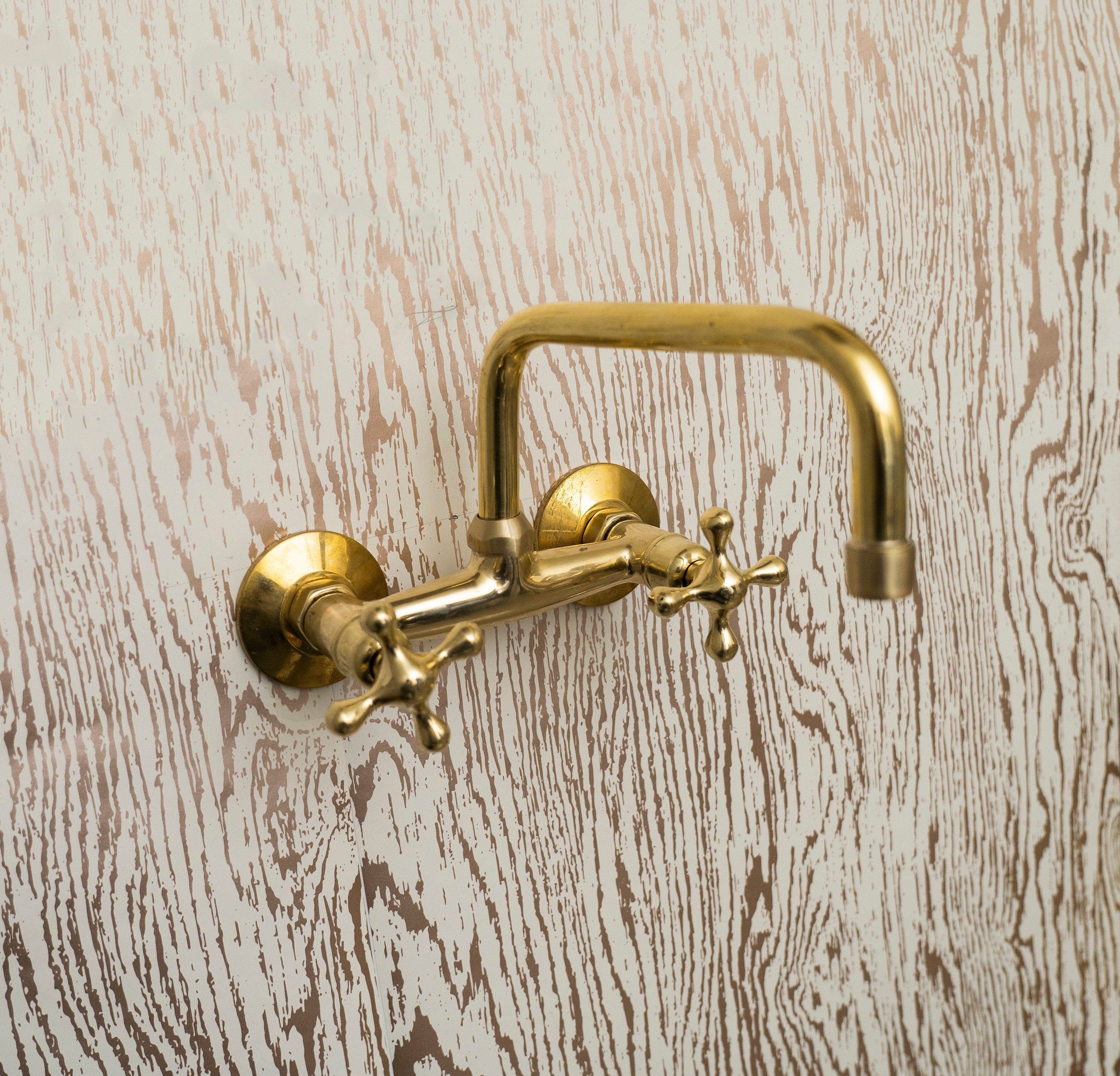 Unlacquered Brass Kitchen Faucet – Wall-Mounted Sink Fixture