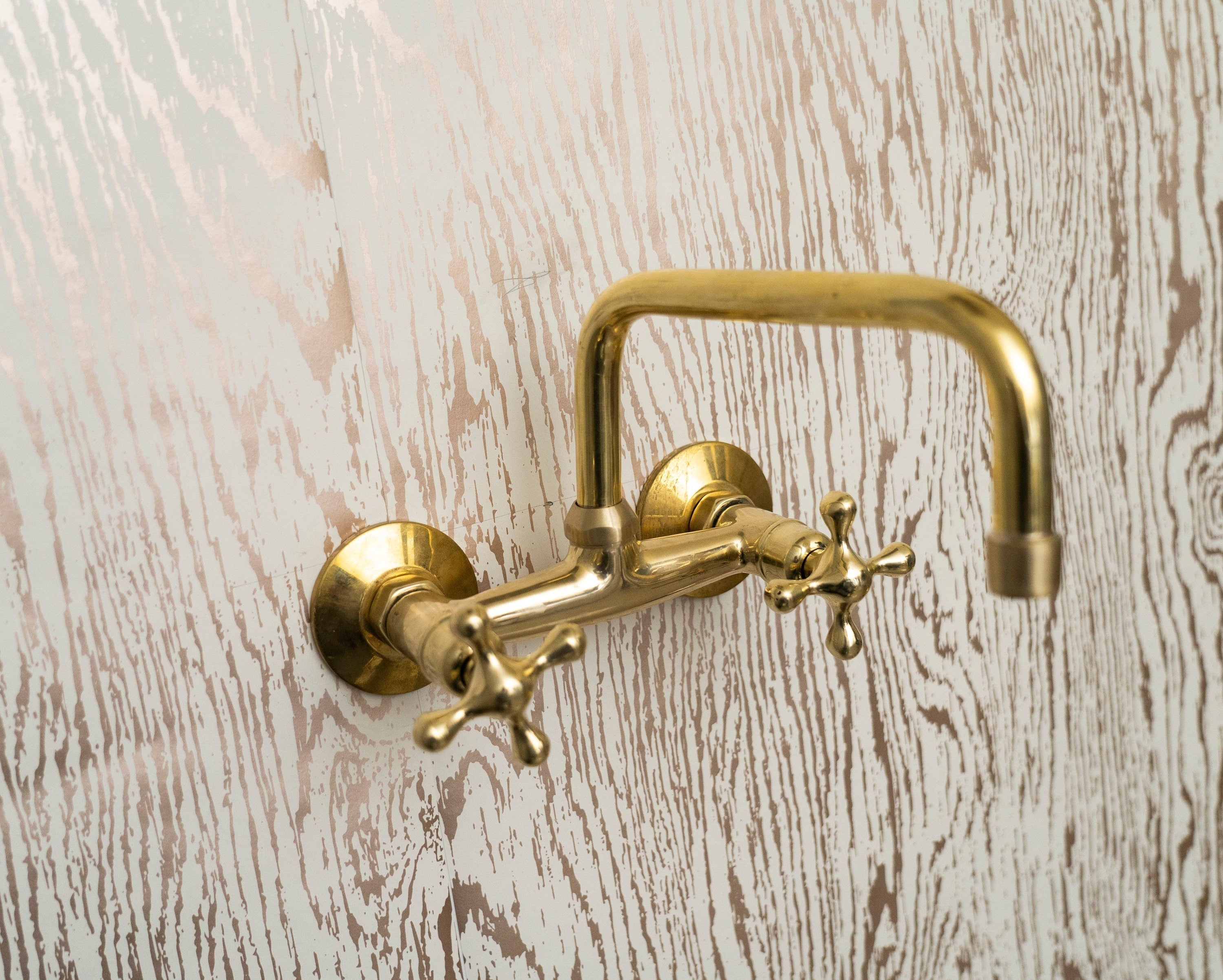 Unlacquered Brass Kitchen Faucet – Wall-Mounted Sink Fixture