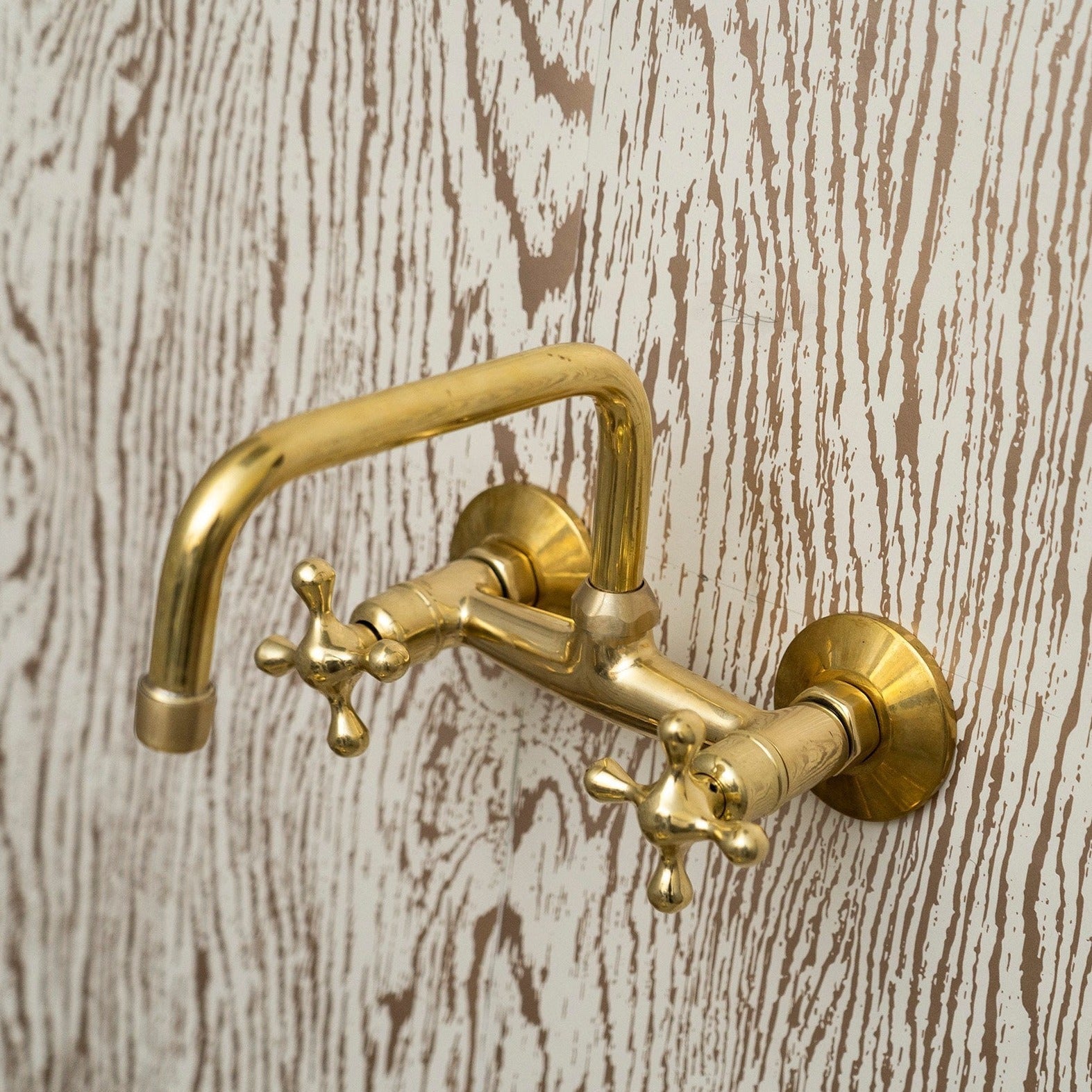 Unlacquered Brass Kitchen Faucet – Wall-Mounted Sink Fixture