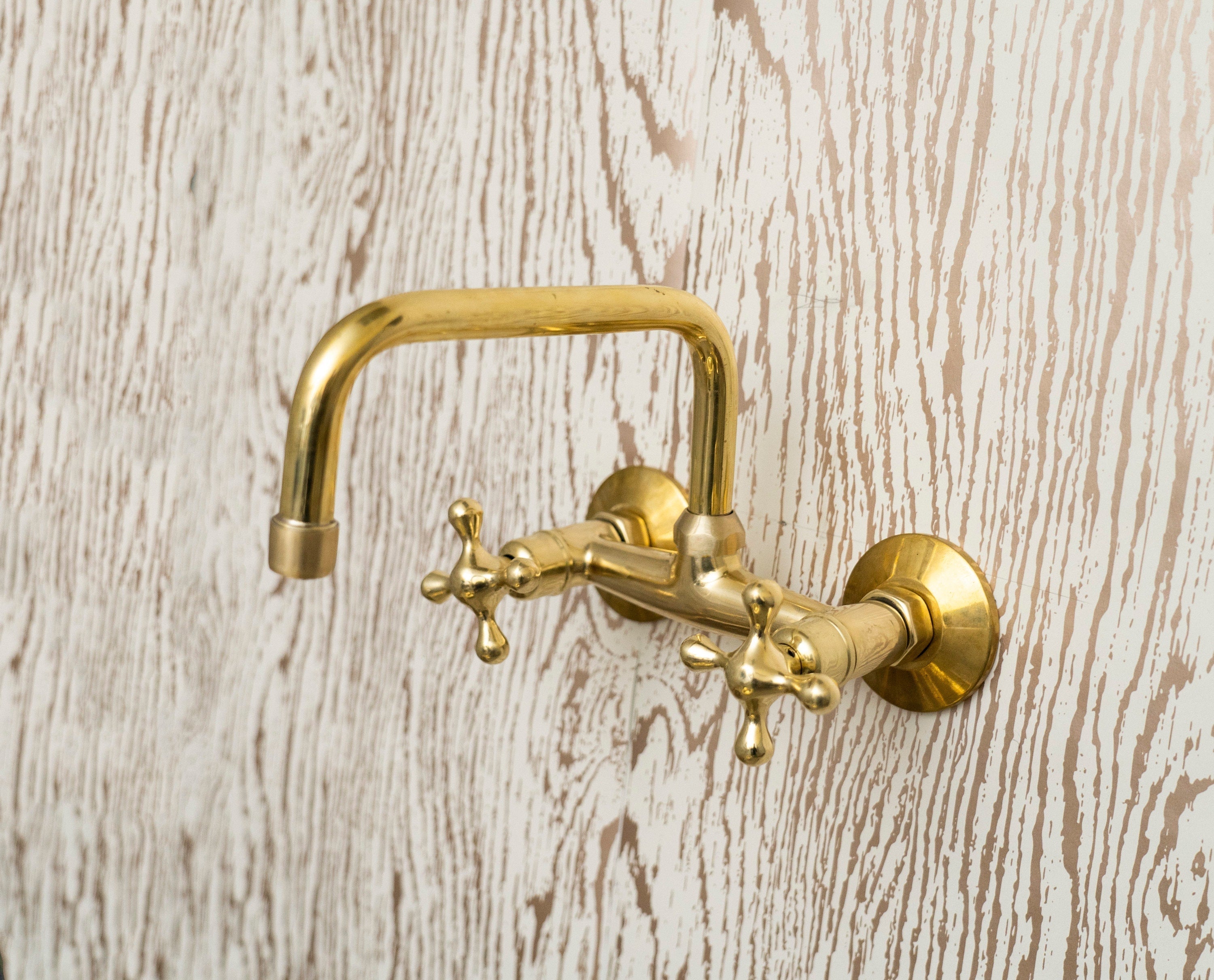 Unlacquered Brass Kitchen Faucet – Wall-Mounted Sink Fixture